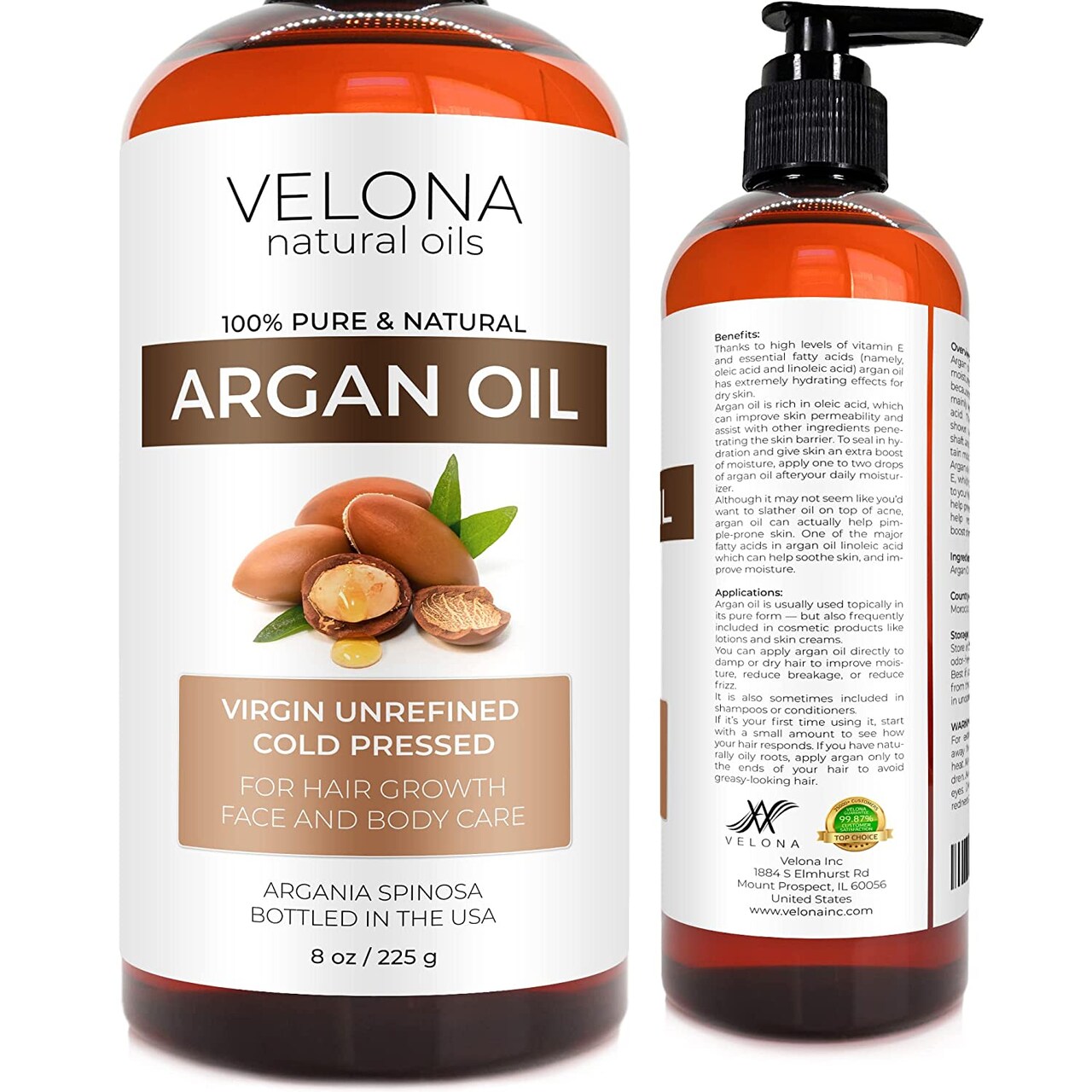 velona Argan Oil - 8 oz | Morocco Oil | Stimulate Hair Growth, Skin, Body and Face Care | Nails Protector | Unrefined, Cold Pressed | Cap Kit…